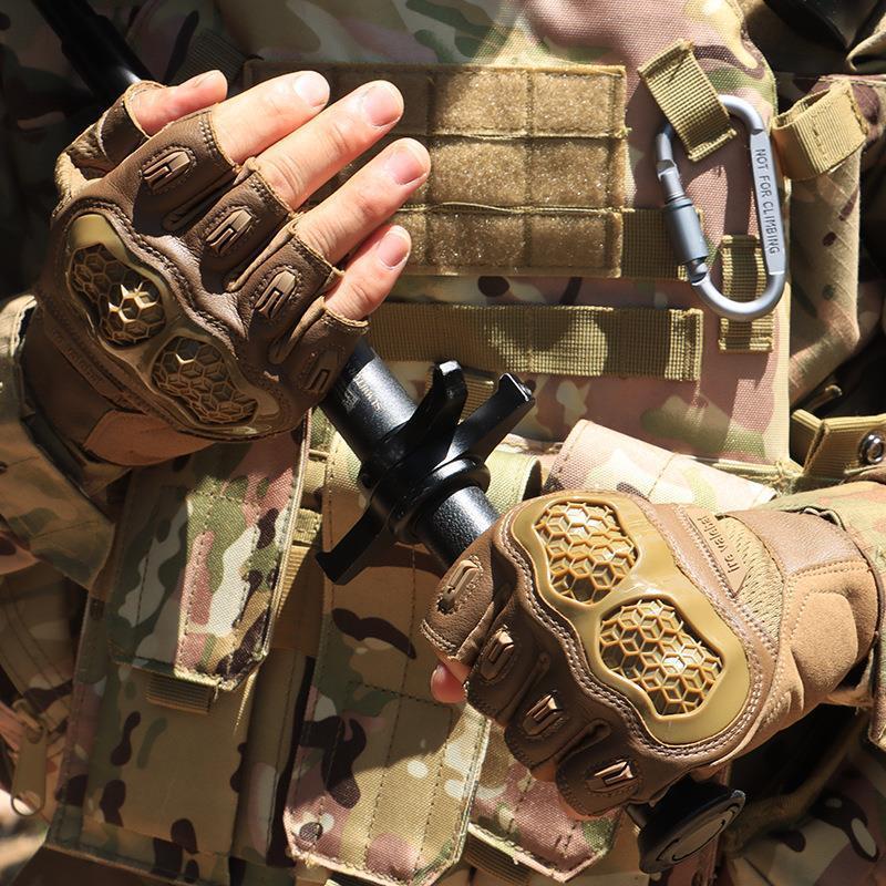 Tactical Fingerless Gloves for Men, Half Finger Leather Gloves with Knuckle Protection, for Shooting, Hunting, Airsoft, Training