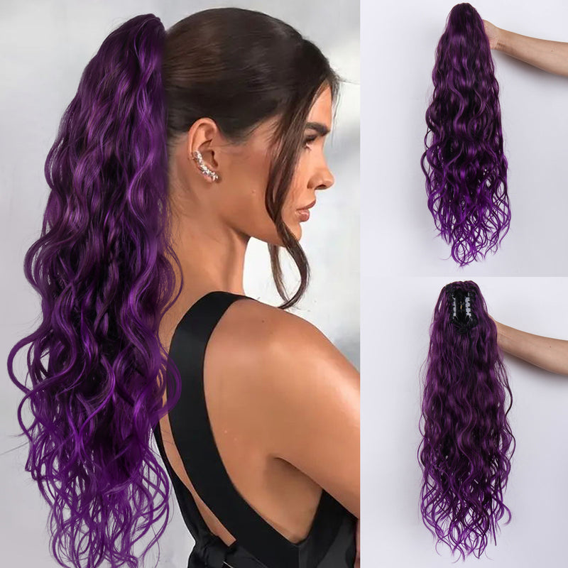 24 inch  wavy claw clip ponytail wig Purple