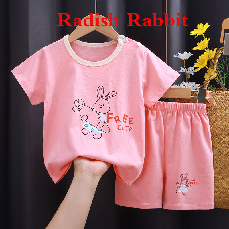 Children's short sleeved set, pure cotton girls' summer clothes, boys' t-shirts, two pieces of baby clothes, Korean version children's clothing, new style