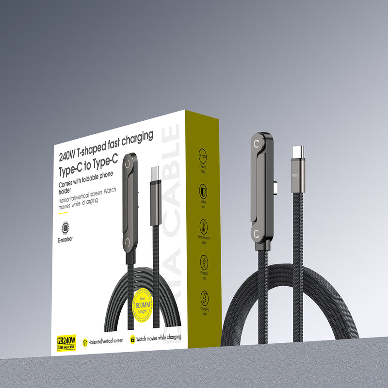 240W folding bracket elbow braided charging cable suitable for Apple 17 Huawei tablet mobile game data cable