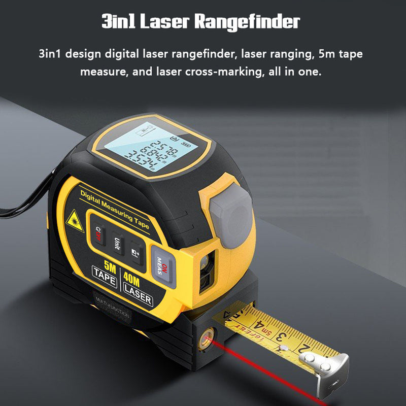 3-in-1 Laser Rangefinder 40M Laser Distance Meter 5M Digital Tape Measure with Cross Line Laser, High Precision Measuring Tool for Construction
