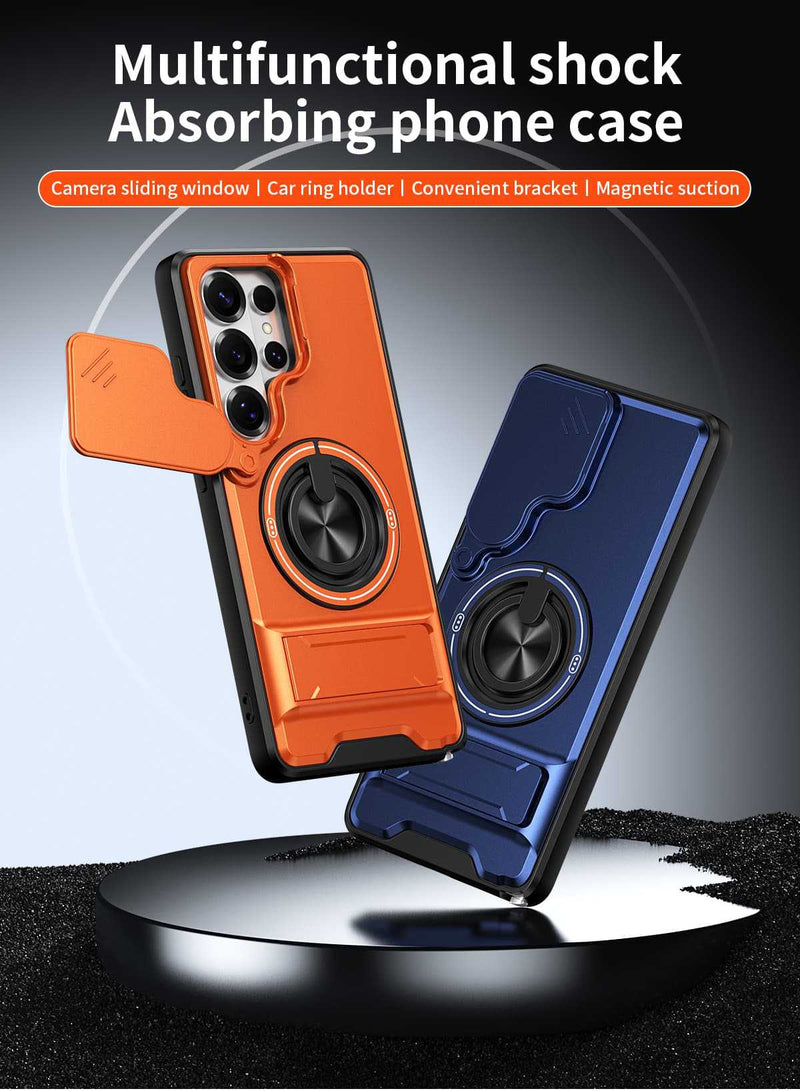 Samsung S26 Ultra Case with Slide Camera Cover, 360 Ring Stand Magnetic Armor Mobile Phone Case