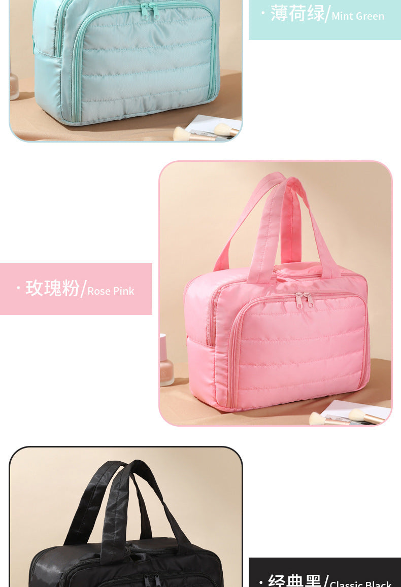 Fashionable Simple Woman Open Nylon Multi-layer Antibacterial Makeup Bag 2025 New Model Portable Lightweight Large-Capacity