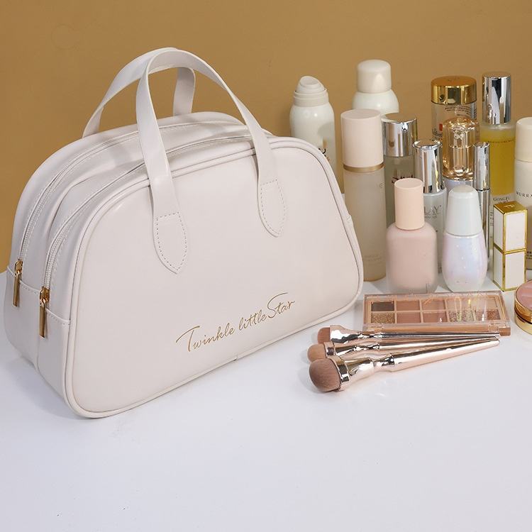 New Double-layer Portable Storage Fashionable PU Storage Bag with Hand Enhanced Appearance for Grooming and Storage