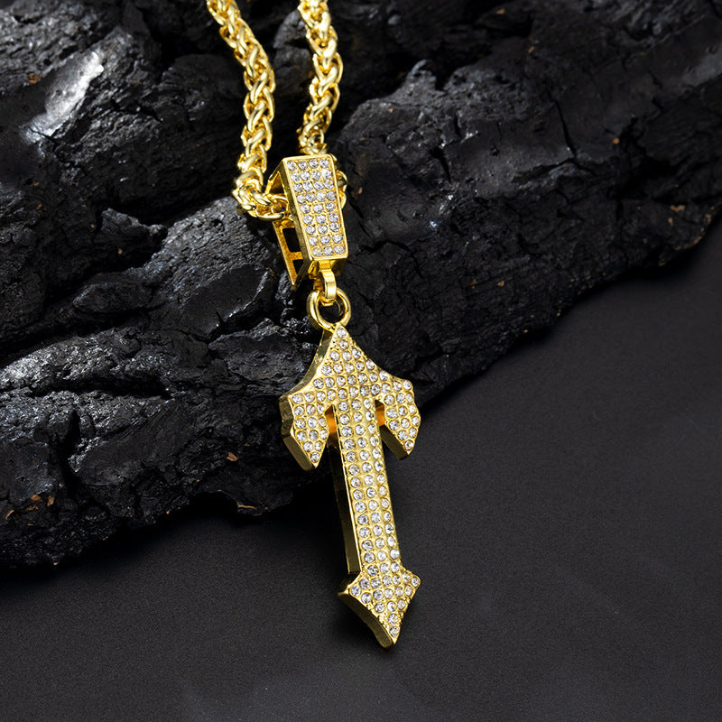 Hip-hop Rhinestone Letter I Necklace Pendant - European and American Best-selling Long Men's Trendy Chain