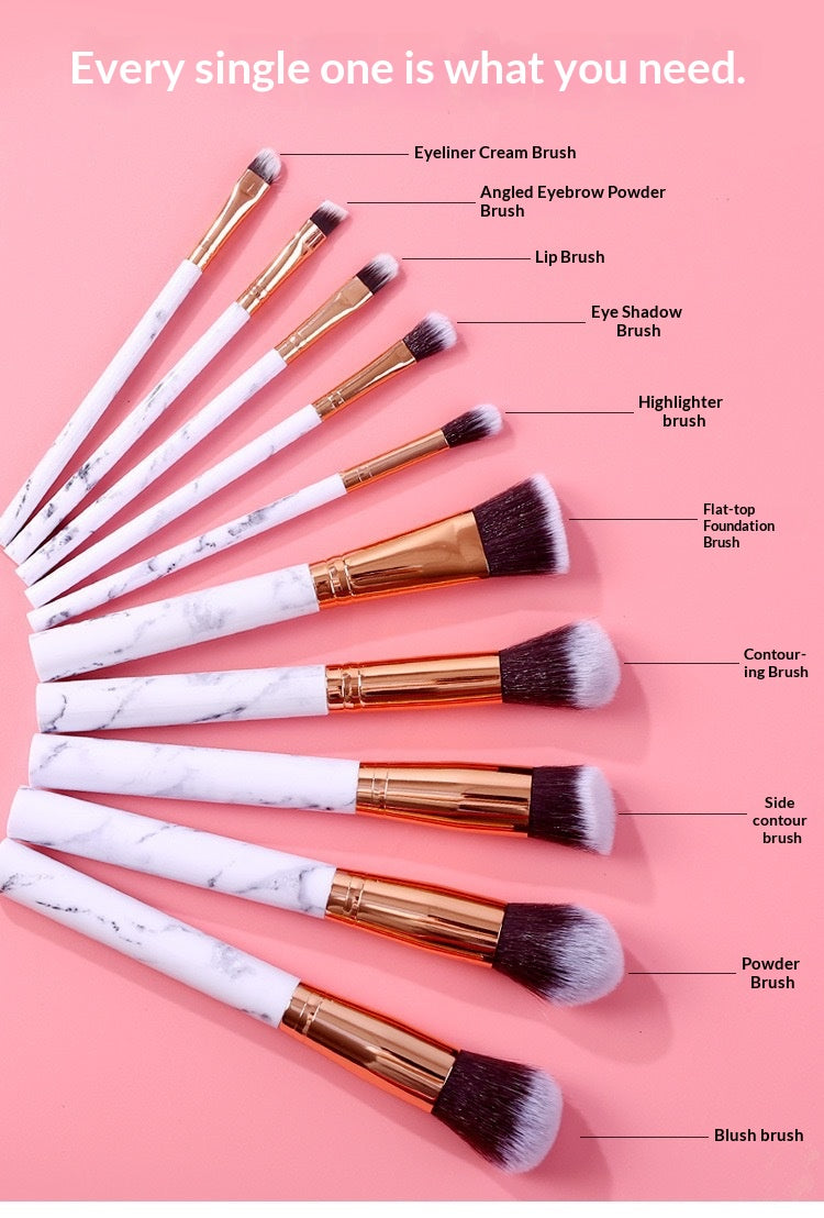 10Pcs Professional Makeup Brush Set Foundation Powder Contour Eyeshadow Synthetic Hair Face Eye Make Up Brush Kit Tools