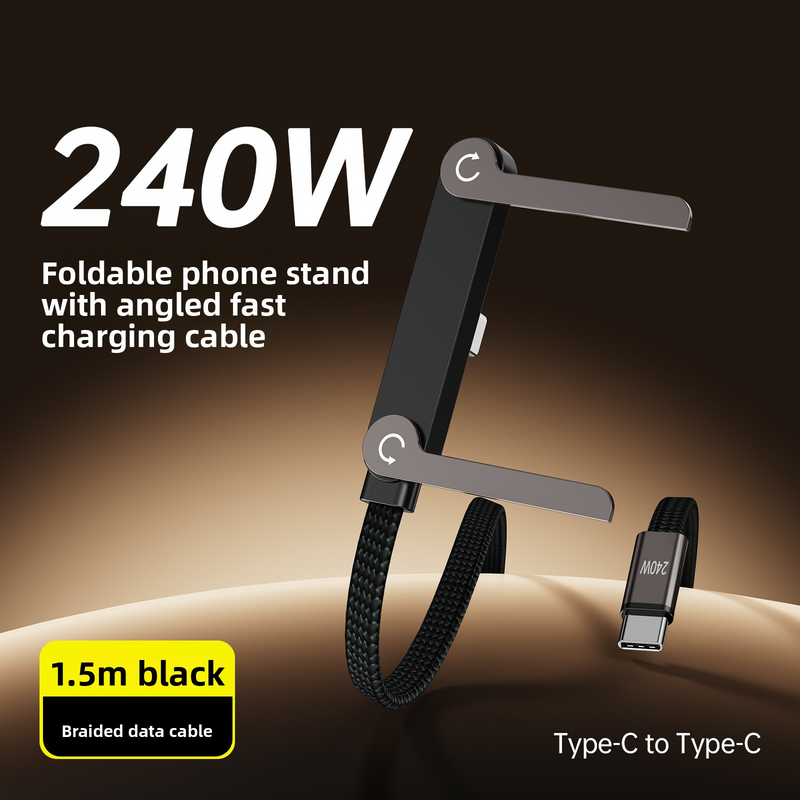 240W folding bracket elbow braided charging cable suitable for Apple 17 Huawei tablet mobile game data cable