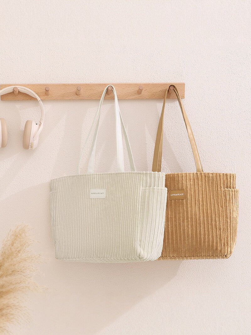 Women's Corduroy Tote Bag Large Capacity Casual Shoulder Handbag