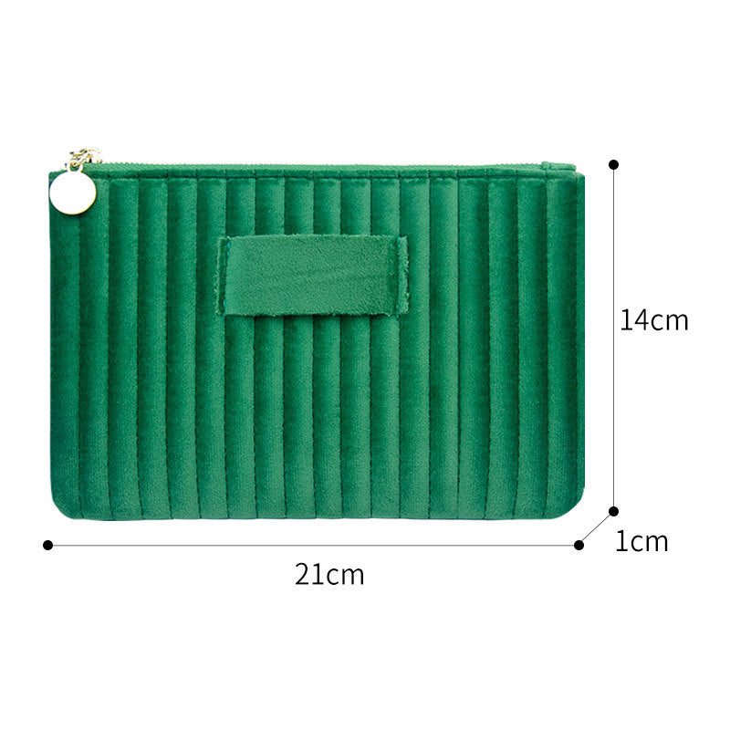 Soft Durable Velvet Cosmetic Bags Large Zipper Striped