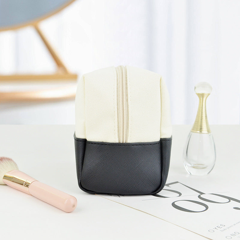 Canvas Two-Tone Cosmetic Bag, Large Capacity Zipper Toiletry Pouch, Portable Travel Makeup Organizer for Woman
