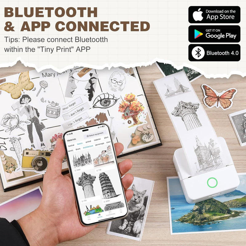 Portable Bluetooth Mini Thermal Printer, Wireless Sticker Label Printer for Photos, Notes, Labels