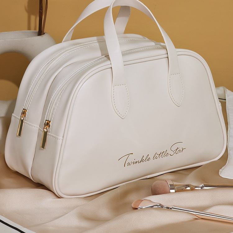 New Double-layer Portable Storage Fashionable PU Storage Bag with Hand Enhanced Appearance for Grooming and Storage