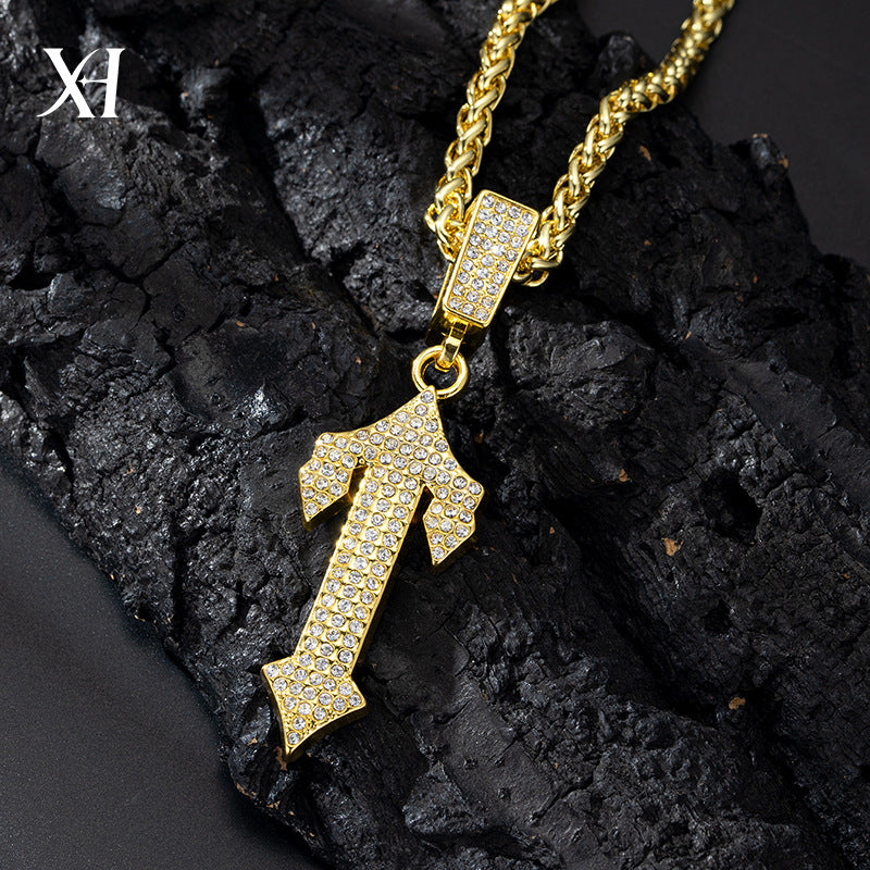 Hip-hop Rhinestone Letter I Necklace Pendant - European and American Best-selling Long Men's Trendy Chain