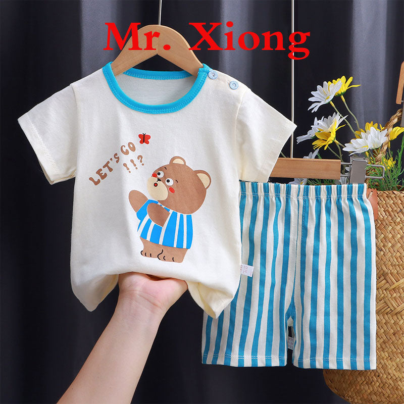 Children's short sleeved set, pure cotton girls' summer clothes, boys' t-shirts, two pieces of baby clothes, Korean version children's clothing, new style
