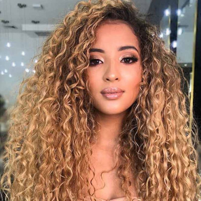 Ombre Brown Afro Kinky Curly Wig Gradient Synthetic Fiber Woman Wig - 26 Inch