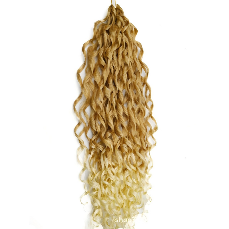 Wave shaped synthetic heat-resistant wig with bangs -  22 inches
