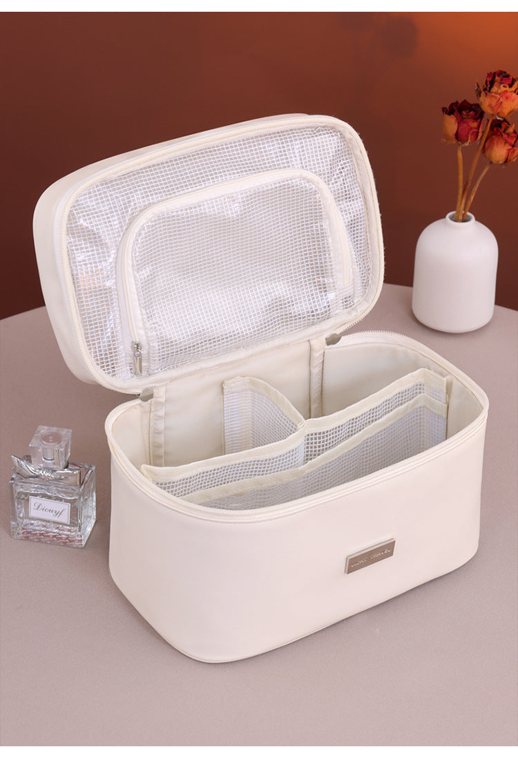 Womans Fashion Luxury Genuine Large PU Leather Waterproof Makeup Cosmetic Case Travel Makeup Storage Bag