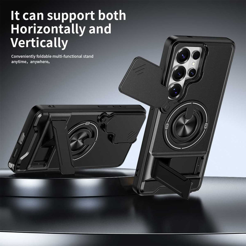 Samsung S26 Ultra Case with Slide Camera Cover, 360 Ring Stand Magnetic Armor Mobile Phone Case