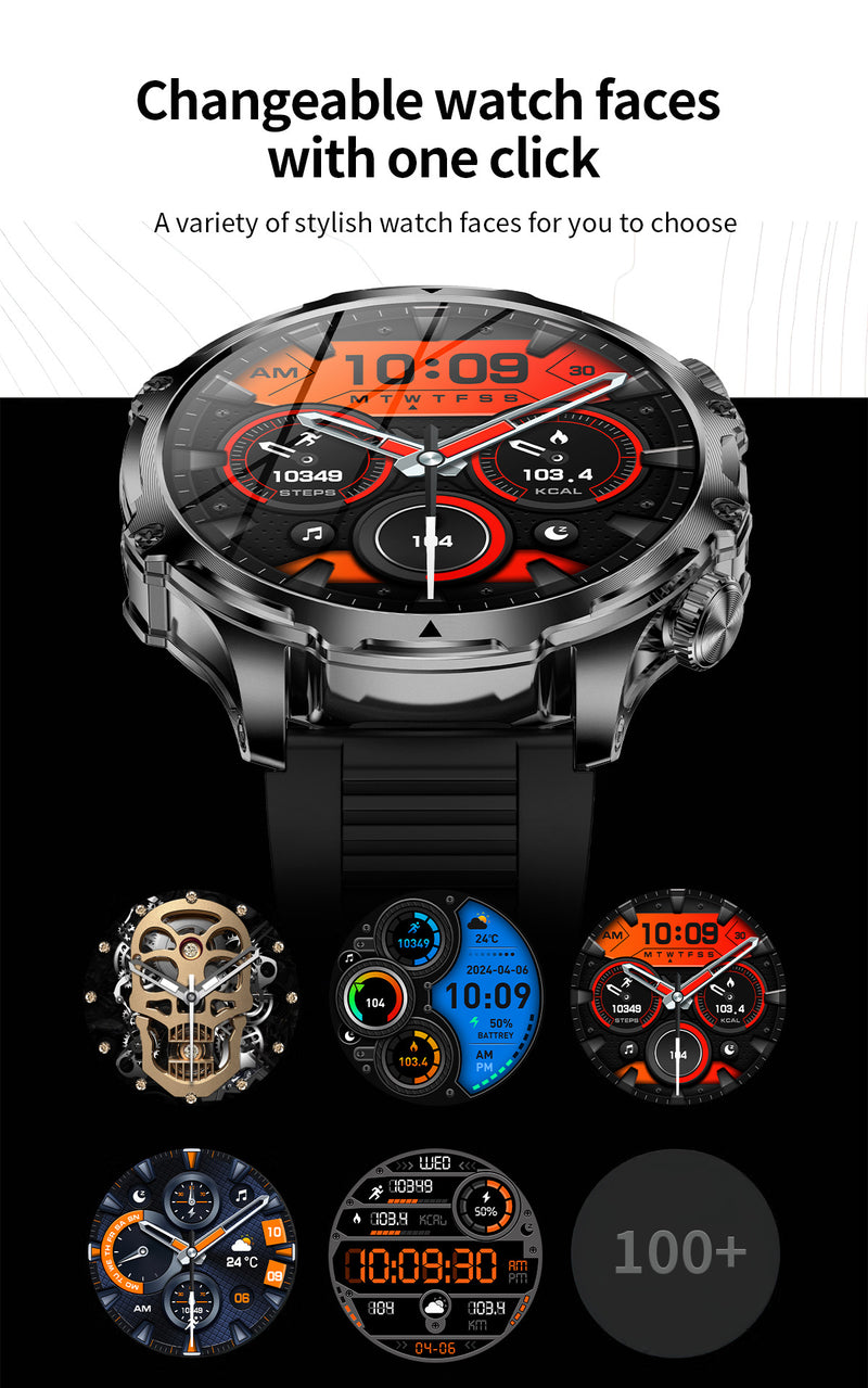AK75 Smart Watch 1.85" Round Screen Bluetooth Call Heart Rate Blood Oxygen Multi‑Sport Fitness Watch