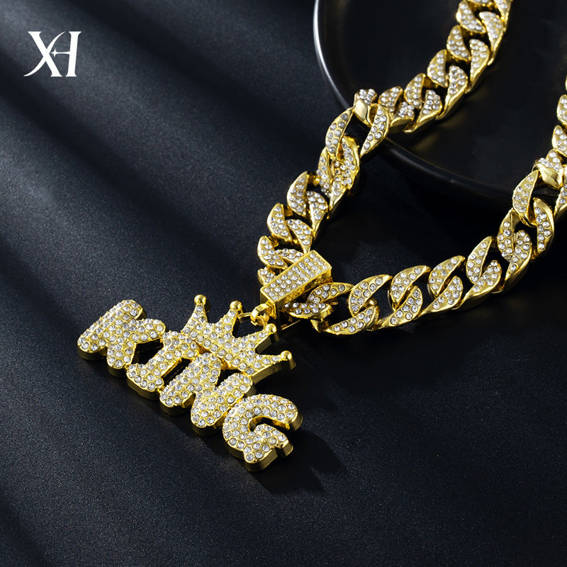 European and American style crown letter KING full diamond pendant thick Cuban chain trendy male hip-hop