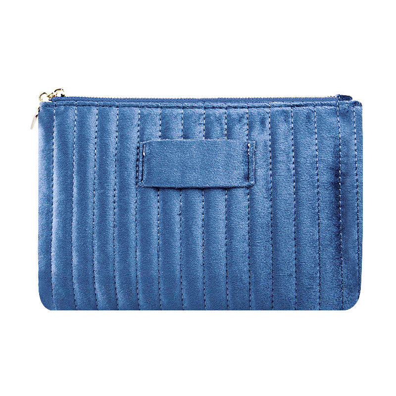 Soft Durable Velvet Cosmetic Bags Large Zipper Striped Portable Makeup Pouch Travel Quilted Beauty Storage Bag