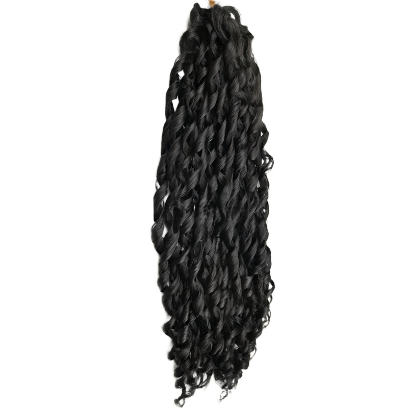 Wave shaped synthetic heat-resistant wig with bangs - 22 inches