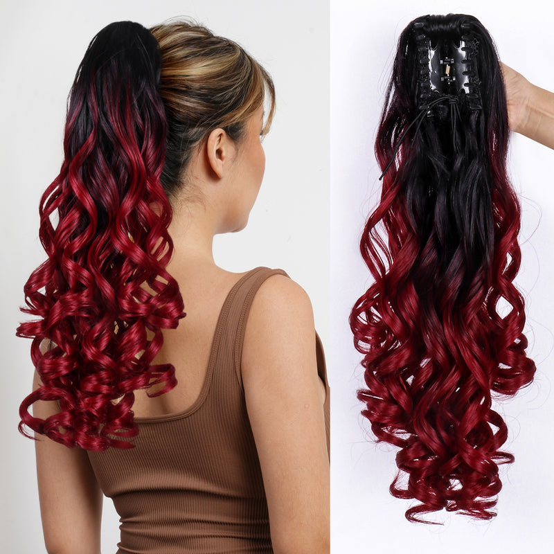 20 inch wavy claw clip ponytail wig Red