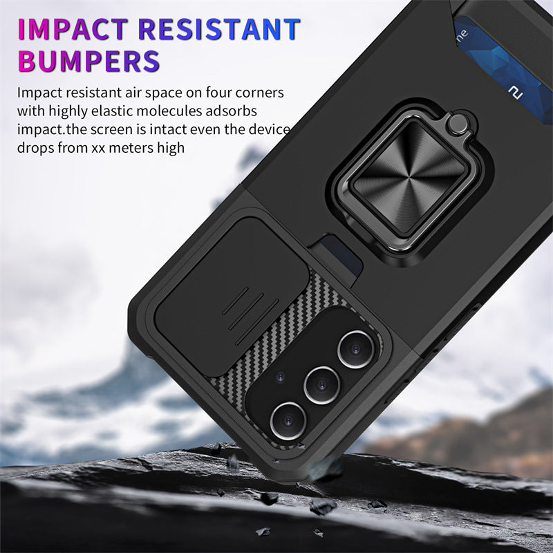 Slide Camera Card Slot Armor Phone Case for Samsung Galaxy S26 Magnetic Ring Stand Back Cover