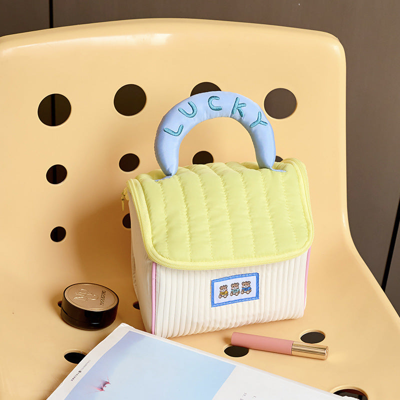 Travel Pink Fluffy Cosmetic Storage Bag Cute Cartoon Large Capacity Portable Corduroy Zipper