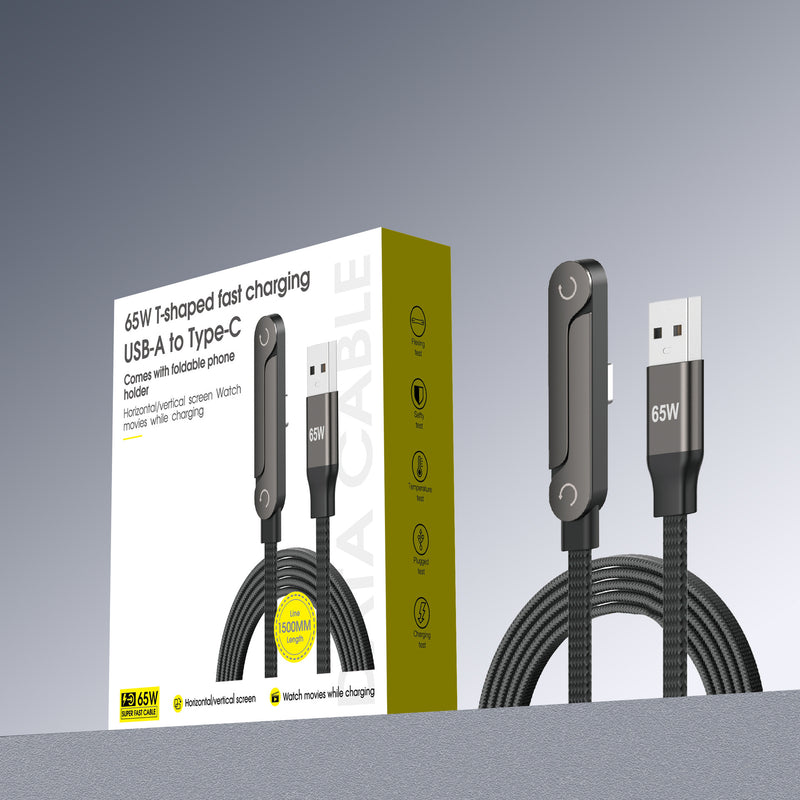 240W folding bracket elbow braided charging cable suitable for Apple 17 Huawei tablet mobile game data cable