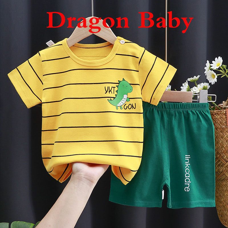 Children's short sleeved set, pure cotton girls' summer clothes, boys' t-shirts, two pieces of baby clothes, Korean version children's clothing, new style