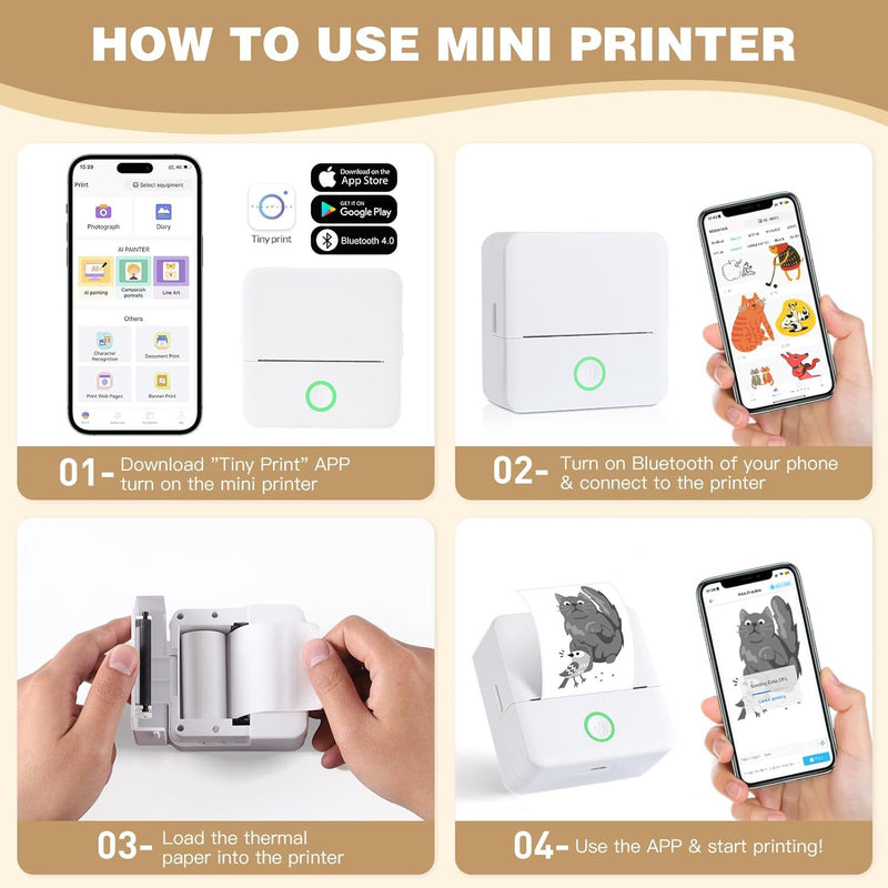Portable Bluetooth Mini Thermal Printer, Wireless Sticker Label Printer for Photos, Notes, Labels