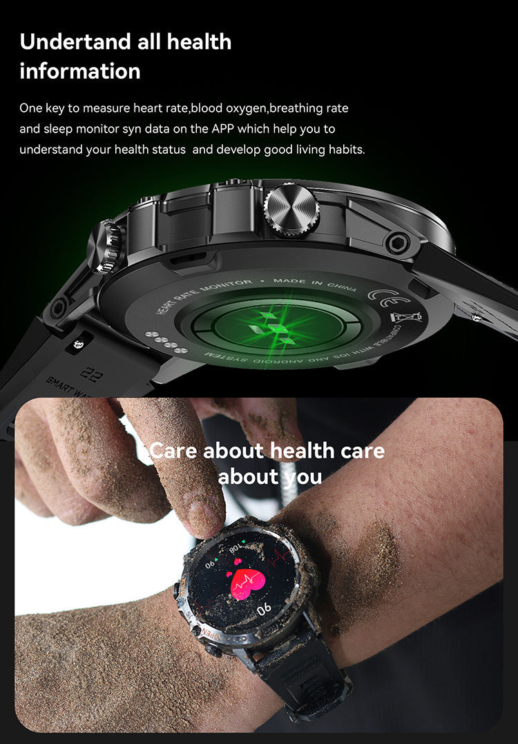 Outdoor Tactical Smartwatch, 1.39" IPS Screen, 120+ Sports Modes, Health Monitoring, Bluetooth Call, Fitness Tracker for Men