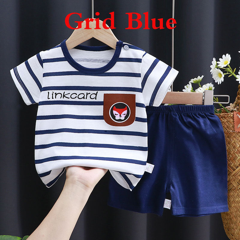 Children's short sleeved set, pure cotton girls' summer clothes, boys' t-shirts, two pieces of baby clothes, Korean version children's clothing, new style