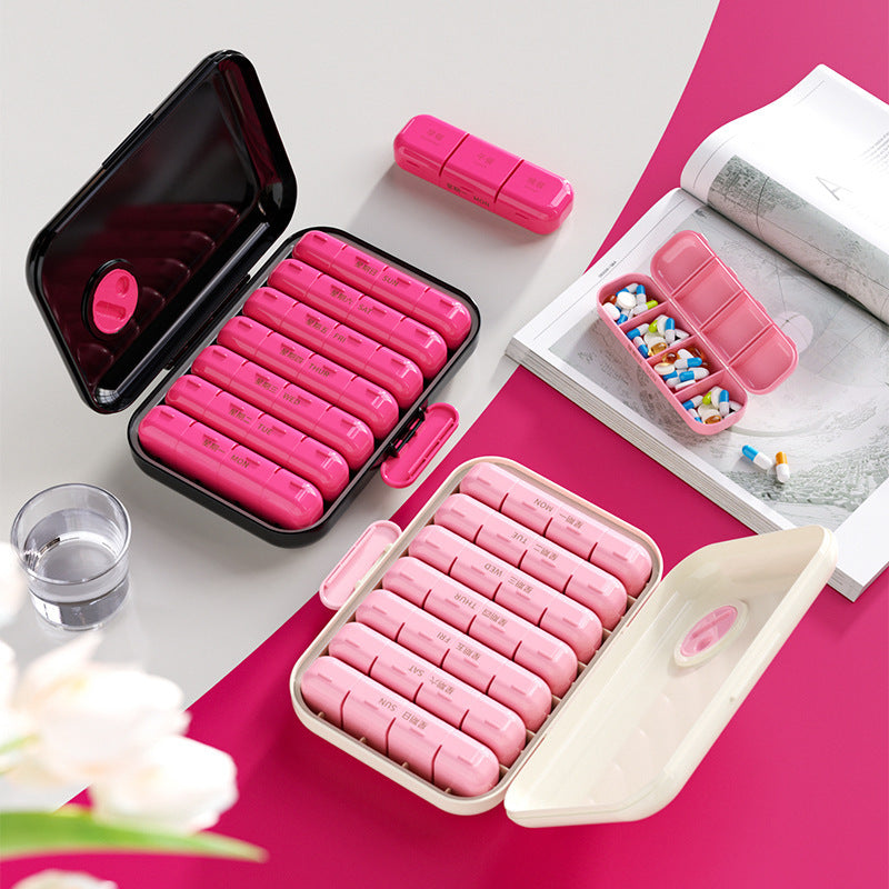 Seven days a week, medicine dispenser, three meals a day, travel, large capacity, portable, packaged pills, pill storage box