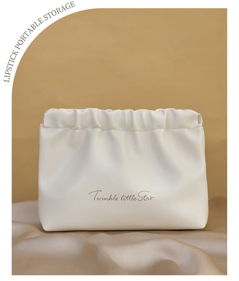 Ins High-end Makeup Bag with Pleated Flap, Cosmetic Bag with Pocket, Luggage-sized Portable Makeup Bag, Wash and Storage