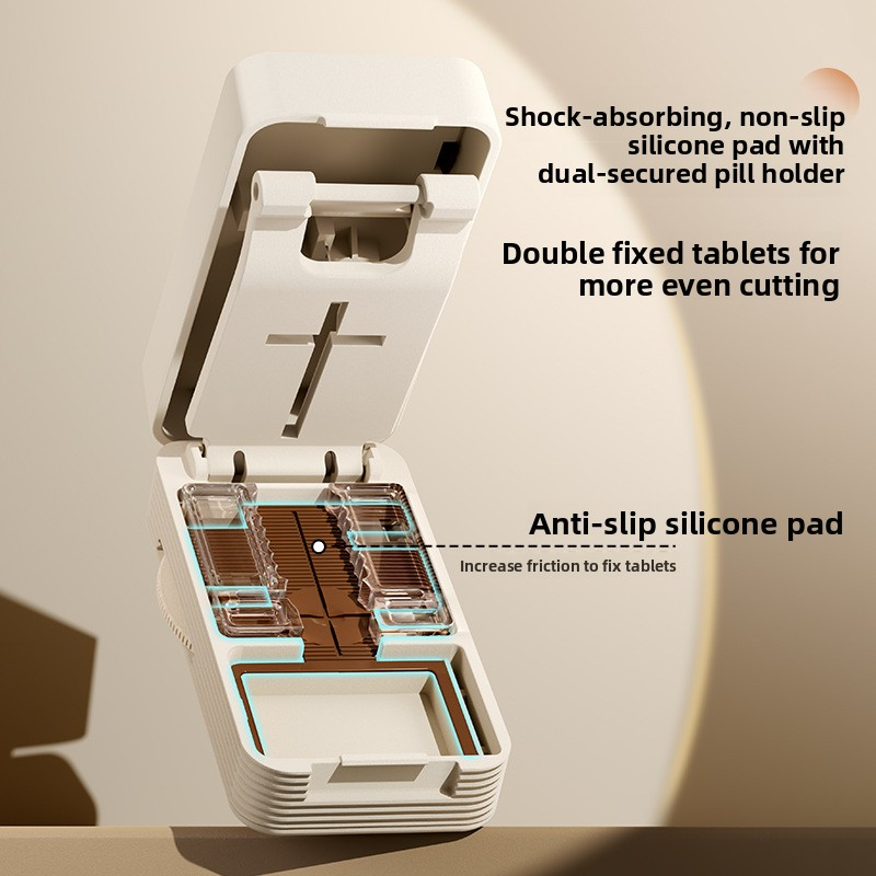 Quarter cut medicine dispenser accurately divides everything into two pills and a portable storage box