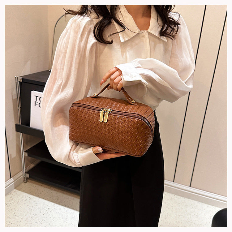Style Fashionable Large-capacity Textured PU Leather Woven-pattern