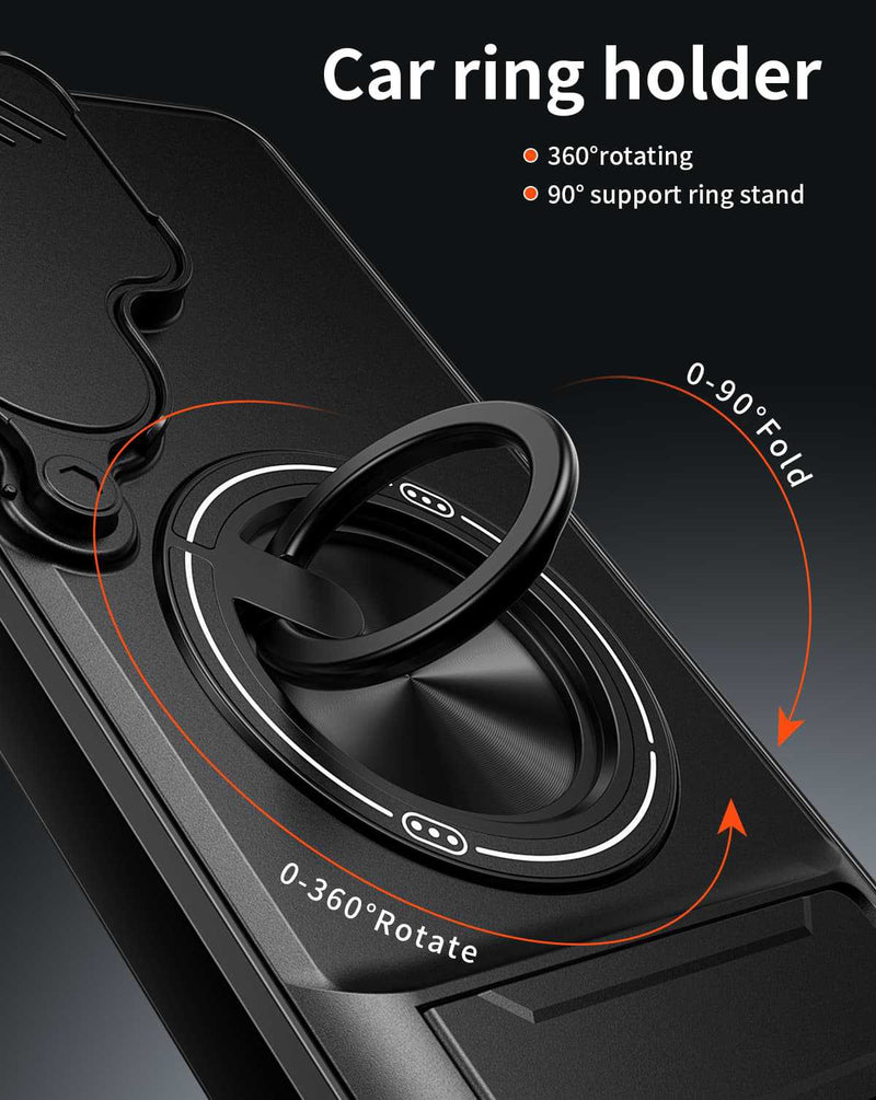 Samsung S26 Ultra Case with Slide Camera Cover, 360 Ring Stand Magnetic Armor Mobile Phone Case