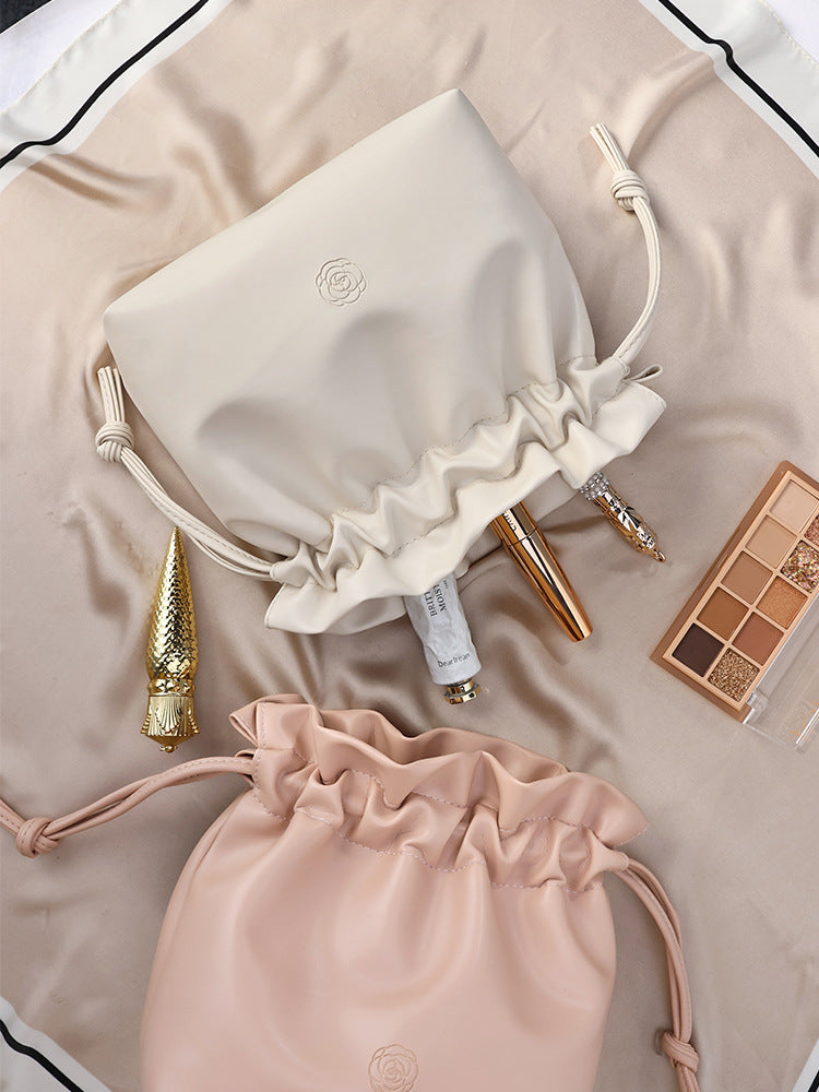 Elegant Soft PU Leather Drawstring Cosmetic Bag Portable Waterproof Makeup Pouch for Woman Travel Toiletry Organizer