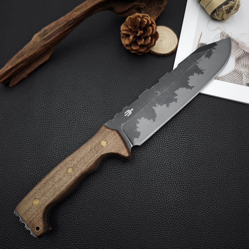 Handmade 9Cr18Mov Steel Hunting Knife with Leather Sheath, Full Tang Survival Bowie Knife for Camping, Outdoor, EDC