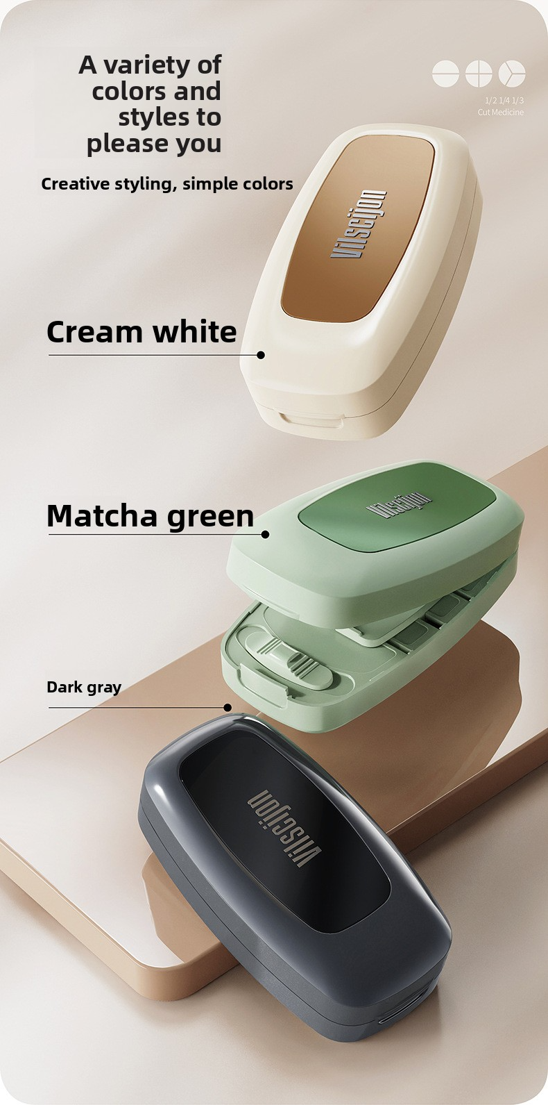 Multi functional medicine cutter, 1/4/2/3 medicine cutter, tablet and pill divider, portable dispensing box
