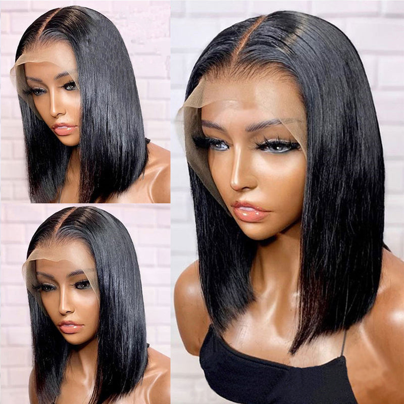 Woman wig black short high temperature silk synthetic front lace headband