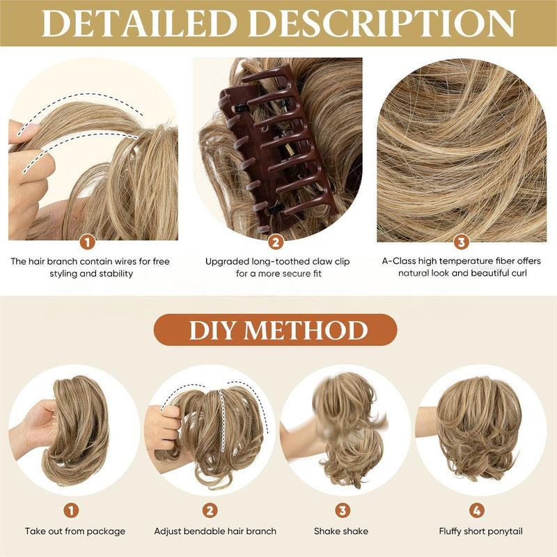 8 inch - wavy claw clip ponytail wig
