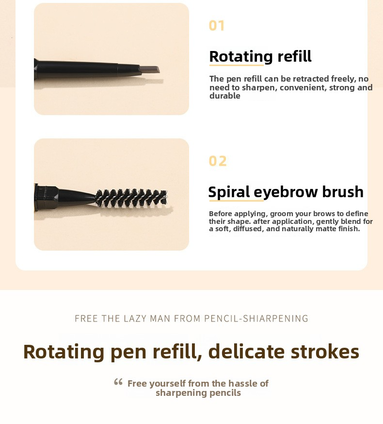 3 double headed eyebrow pencils, extremely fine, easy to color, three-dimensional, long-lasting, non smudging makeup triangle head eyebrow pencil