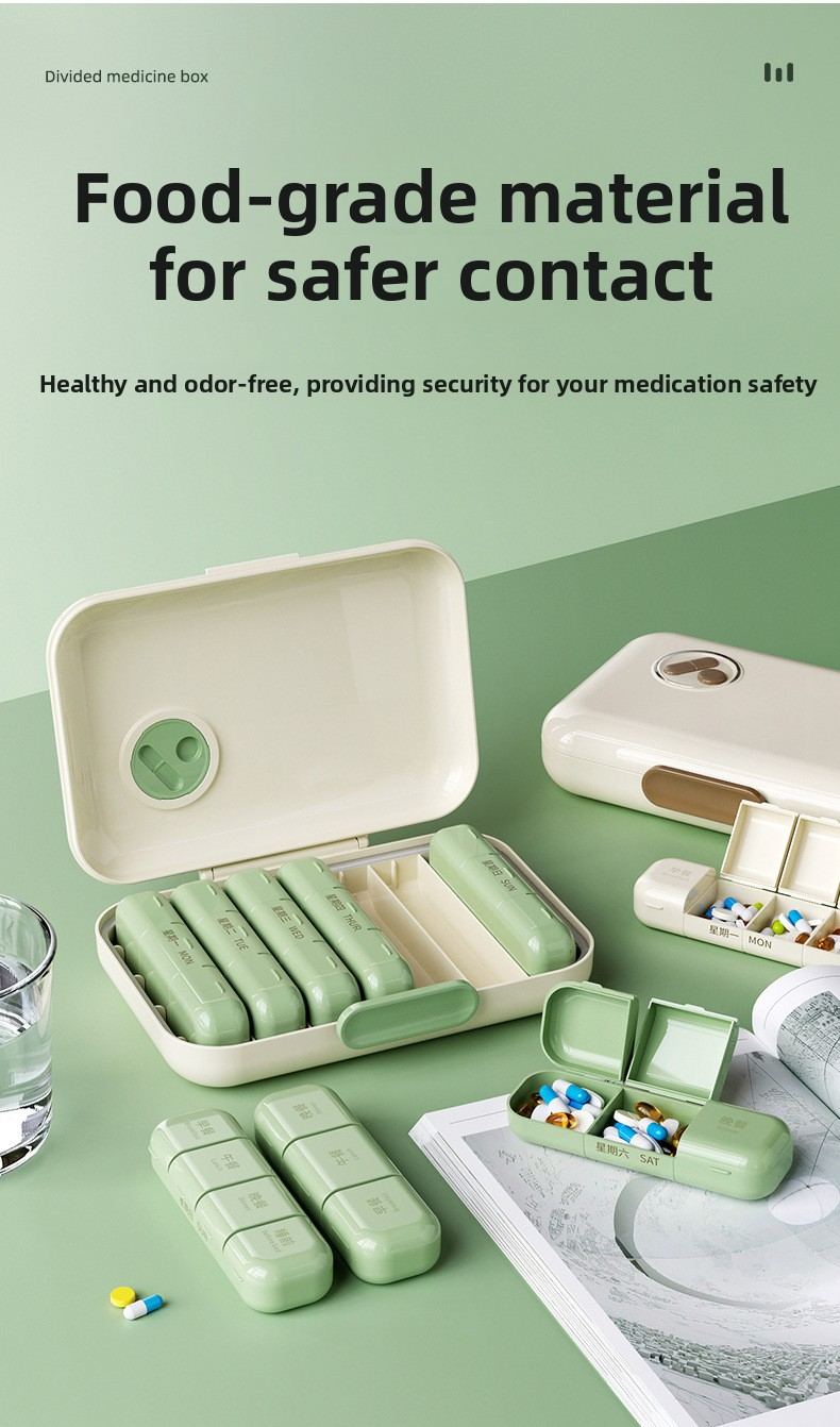 Seven days a week, medicine dispenser, three meals a day, travel, large capacity, portable, packaged pills, pill storage box