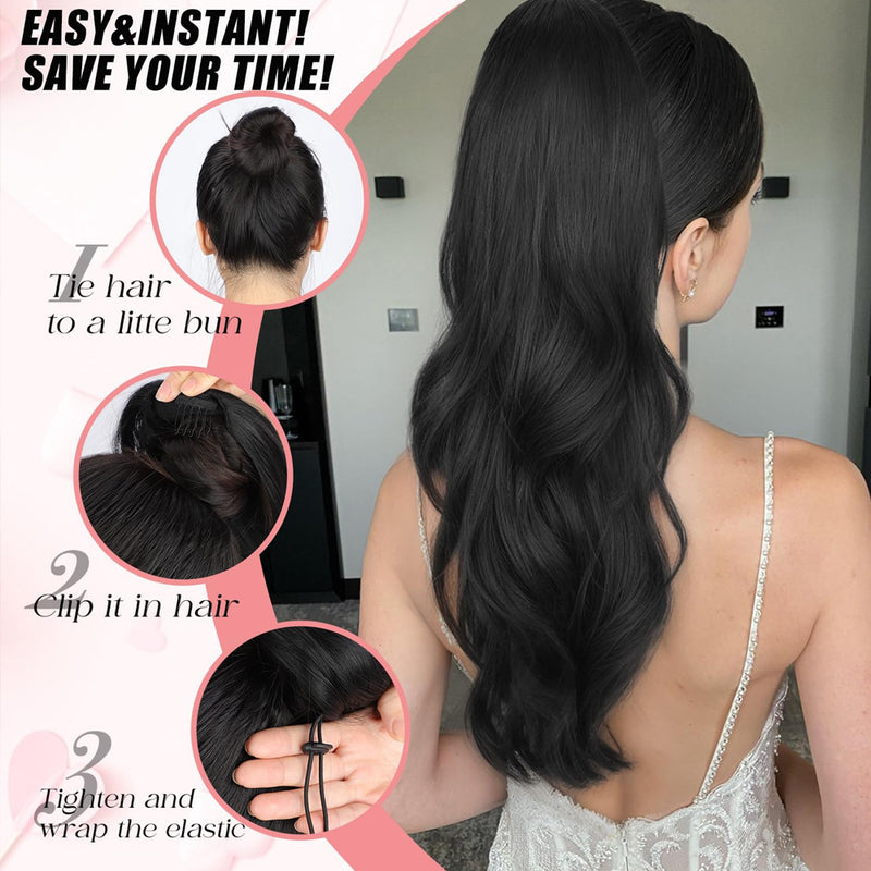 Elastic-band Ponytail Wig with Large Waves and Layered Long Curls