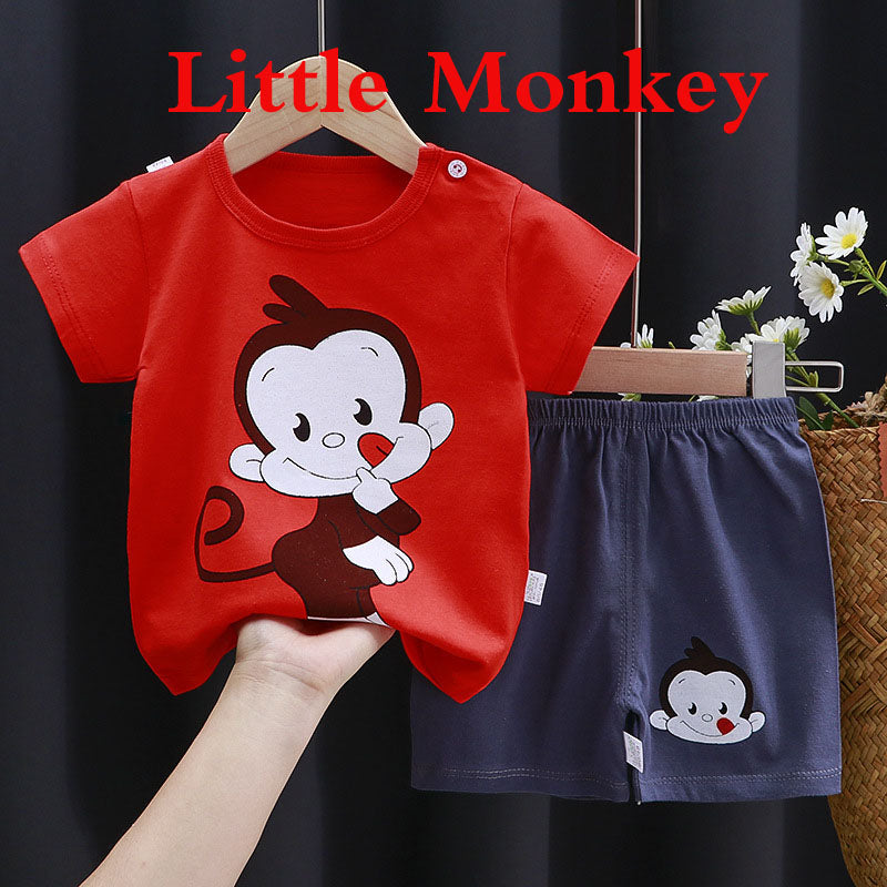 Children's short sleeved set, pure cotton girls' summer clothes, boys' t-shirts, two pieces of baby clothes, Korean version children's clothing, new style