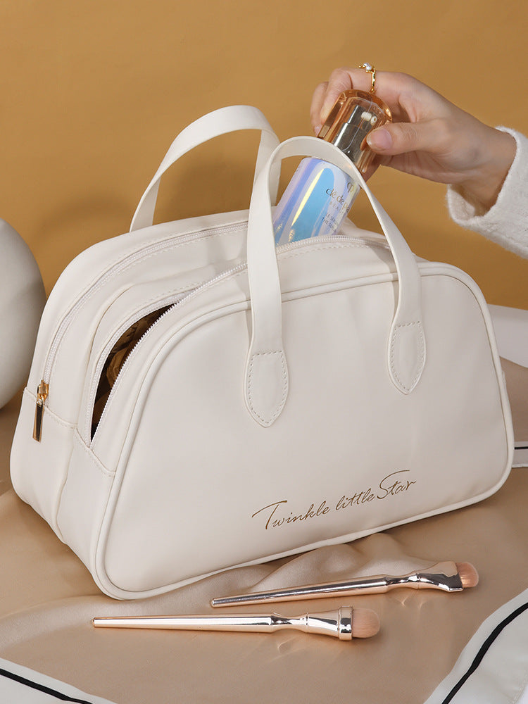 New Double-layer Portable Storage Fashionable PU Storage Bag with Hand Enhanced Appearance for Grooming and Storage