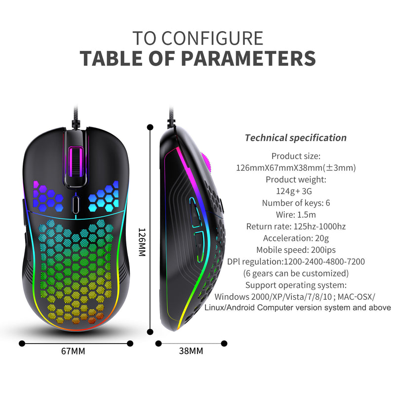 Honeycomb RGB Backlit Wired Gaming Mouse